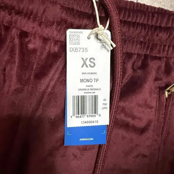 Adidas Originals Monogram Velour Track Trefoil Pants Shadow Red IX6735 Size XS